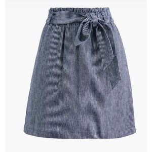 J.Crew Navy White Pinstripe‎ Paperbag Waist Linen Blend Mini Skirt Womens Size M